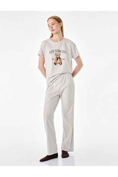 Koton Kısa Kollu Bisiklet Yaka Ayıcık Baskılı Pijama Takımı