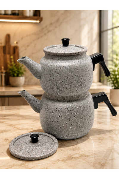 Rivorn Large Size Double Lid Granite Teapot Set-Grey