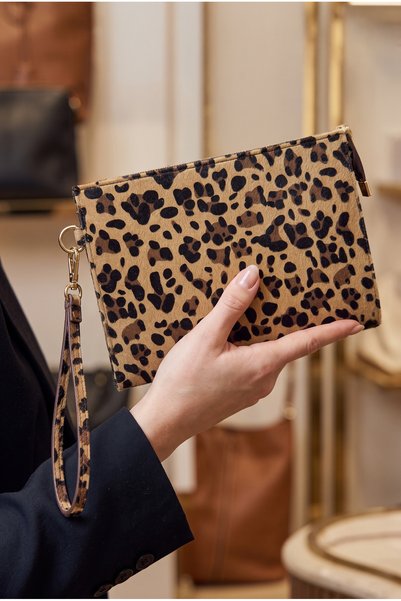 GLONDY Sasha Leopard Patterned Faux Leather Clutch Women's Portfolio Handbag