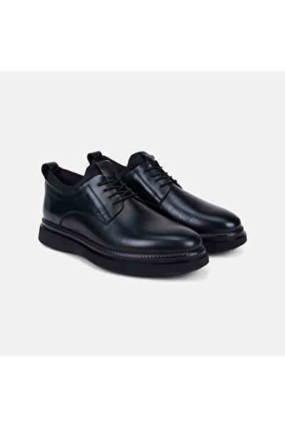 Desa Men's Black Rubber Laced Classic Casual Leather Shoes