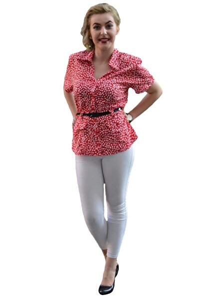 OEM Camasa de culoare rosie cu buline albe, model tip sacou