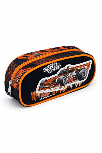 Generic Brand Penar Oval pentru Băieți cu Mașină de Curse, Negru-Portocaliu, ...