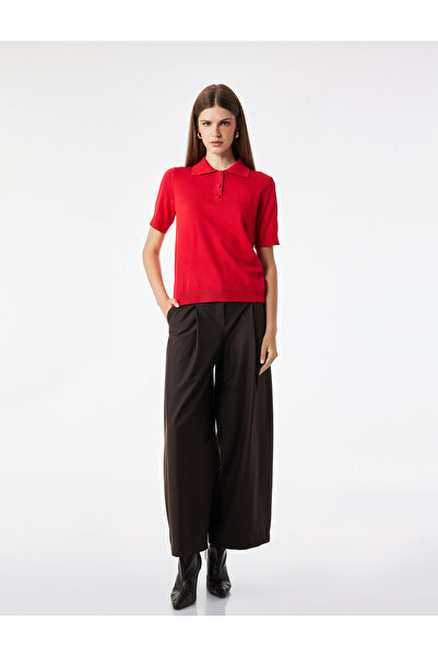 Koton Pile Detailed Short Wide-Leg Fabric Trousers with Pockets