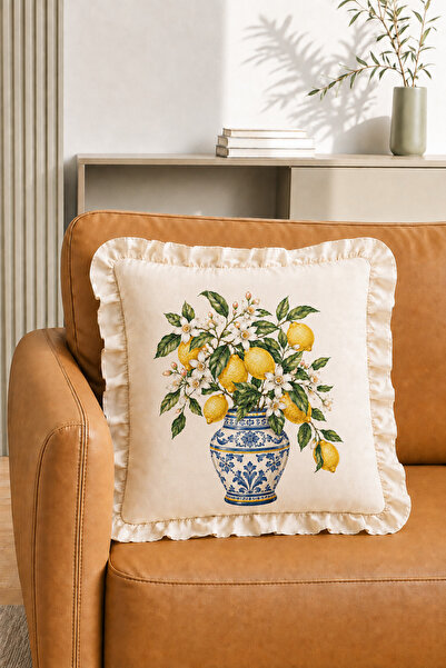 ACELEYOLLA Husă de pernă decorativă Luxury Riviera Lemon, cu volane și model ...