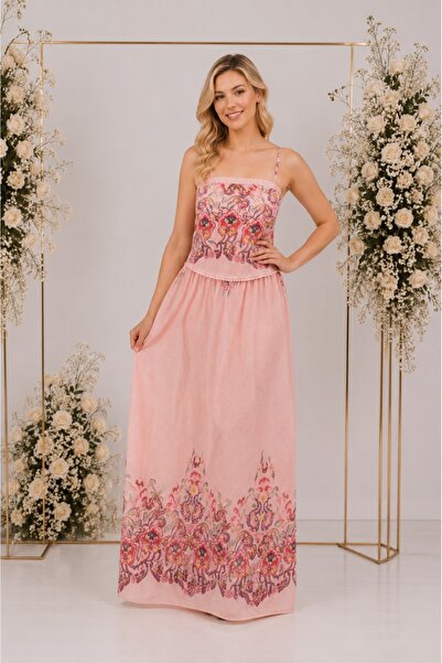 OEM Rochie plamanie de vara, model lung cu elastic si bretele subtiri