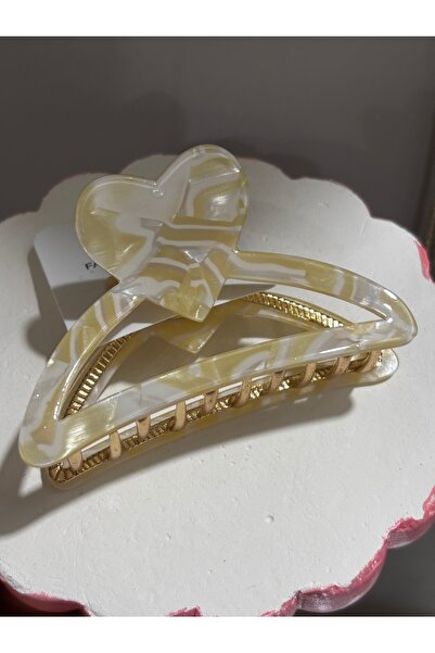 MODA Maisonlune Heart Figured Acetate Hair Clip with Cream Marble Pattern