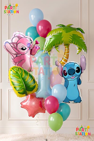Parti Station Lilo Stitc Balloon and Angel Balloon 1 Year Old 14 Piece Giant ...