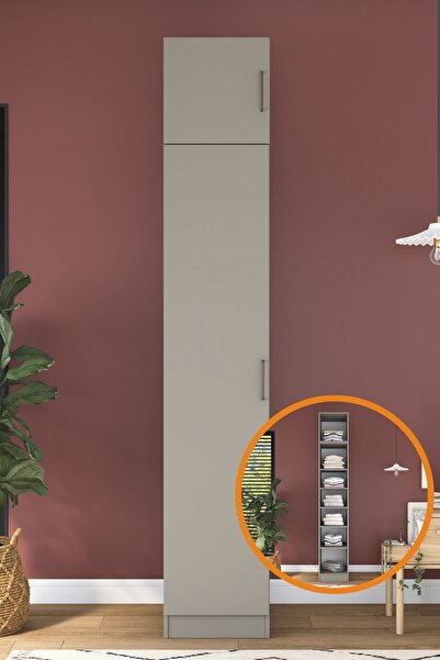 Rani Mobilya Rani BA315 Gardırop Tek Kapaklı 6 Raflı Elbise Dolabı Kumtaşı