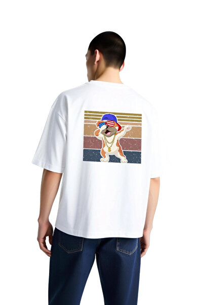 PayBuy Men's Oversize T-Shirt Funny Bulldog Patriot Sunglasses Gold Chain Pri...