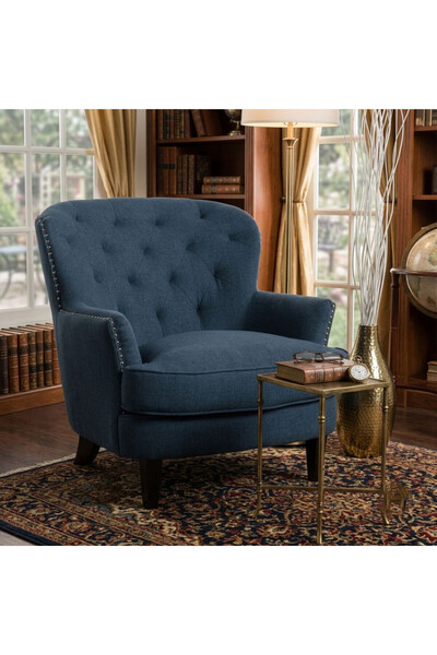 homejoyz Linen and Oak Wood Chair-Oakley-86X60X85 Cm-Blue