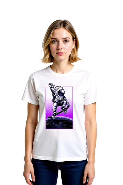 PayBuy Women's Astronaut Skateboard Printed T-Shirt Space Themed Graphic Patt...