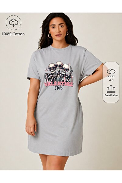 classy moda Μπλουζάκι Oversize Extra Long με στάμπα Hearted Skeleton