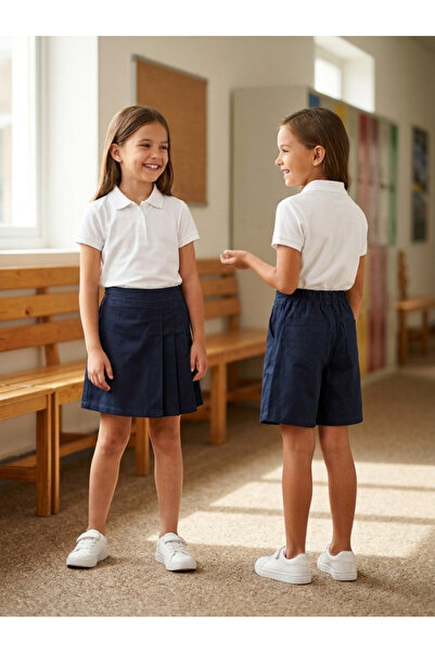 PRENS Girls' Elastic Pleated Cotton School Shorts Skirt