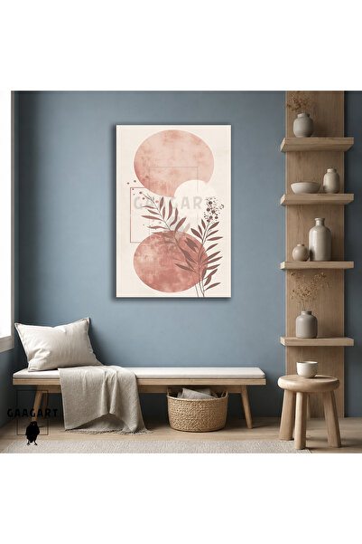 GAAGART Tekli Dikey Kanvas Tablo Pastel Pembe Daireler ve İnce Bitkiler Bohem...