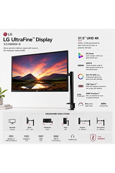 LG UltraFine Display 32UN880K-B 31.5'' 60Hz 5ms IPS UHD 4K Pivot 3840x2160 HD...