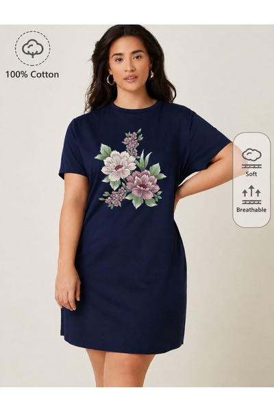 classy moda Μπλουζάκι με στάμπα με ανθοδέσμη, υπερμεγέθη, εξαιρετικά μακρύ το...