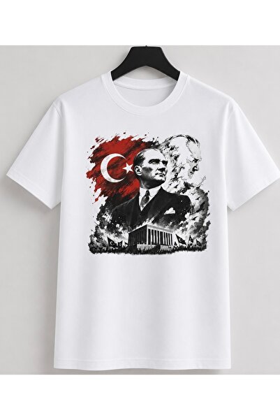 Atatürk Temalı Unisex Baskılı Beyaz Tişört – Premium Kalite