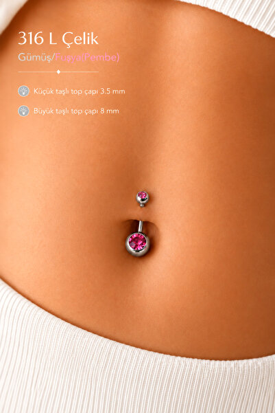 Sacce Scarves&Accessories 316L Çelik Kristal Taşlı Göbek Piercing Minimal Gün...