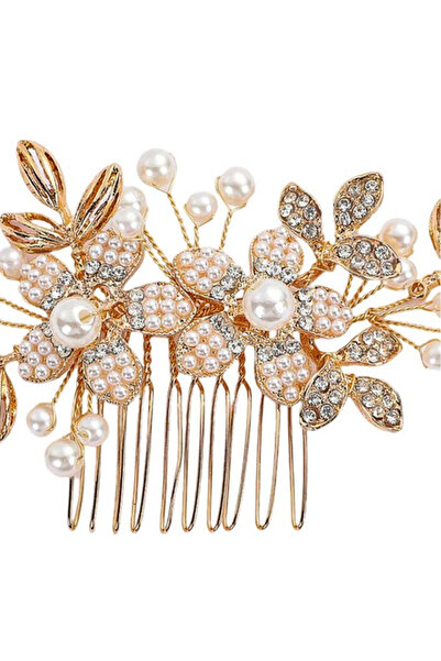 VeeShop Pieptene de par din fire delicate, flori cu perlute, frunze metalice ...