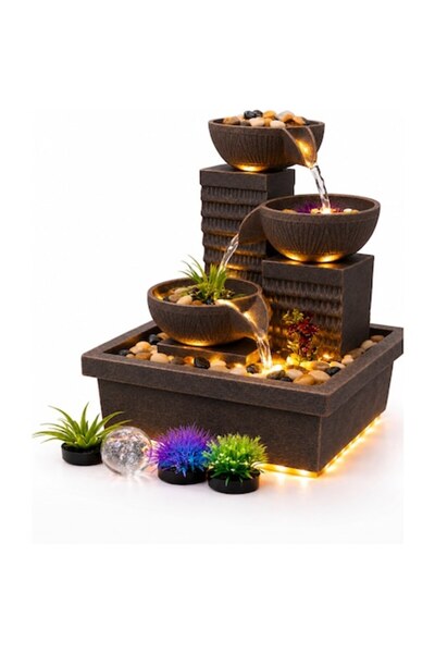 OEM Fântână decorativă Zen Lotus Glow, cascadă cu 3 boluri, pietre decorative...