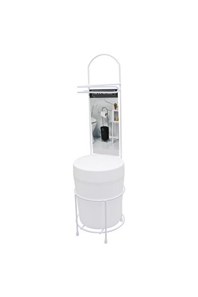 FUTAX White Metal Stand-Up Toilet Paper Holder with Round Plastic Bucket (5690)