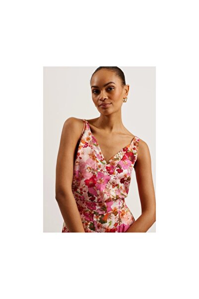 Ted Baker Sorapia Floral Ροζ Τοπ με V Λαιμόκοψη