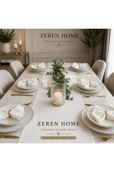 Zeren Home Beyaz Keten Görünümlü Masa Runnerı – Leke Tutmaz, Dertsiz Kumaş 40...