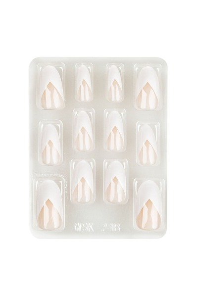 OEM Set de unghii false albe tip Corner, cu aspect natural, 12 bucăți, cu adeziv