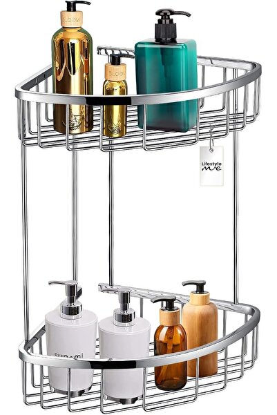 BPA LifestyleMe 23x40cm Stainless Steel Shower Caddy Basket, 2-Tier Large Tri...