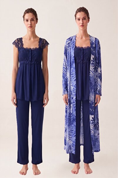 Puerpera Effortt Maternity Patterned Dressing Gown and Pajama Set 2314
