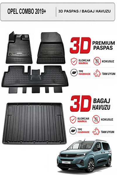 ELORCAR OPEL Combo 2019+ 3D Premium Paspas Seti / Bagaj Havuzu