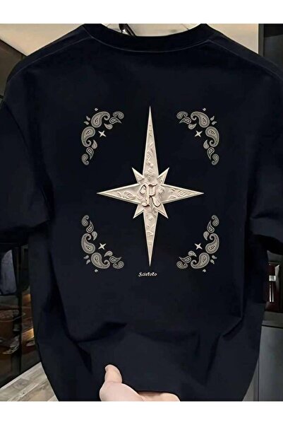 KYMC07 Printed Men's Loose Fit - Black Compass Floral Print Graphic T-Shirt, ...