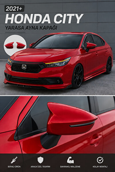 ModGR-Dizayn HONDA CİTY 2021+ ARACA ÖZEL BOYALI YARASA AYNA KAPAĞI A+ YAKUT K...