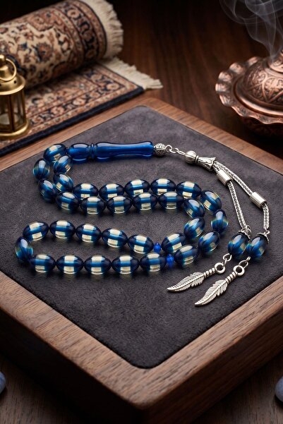 Prestige Surmeli Crimped Amber Stone Barley Cut 33-Piece Prayer Beads with Me...