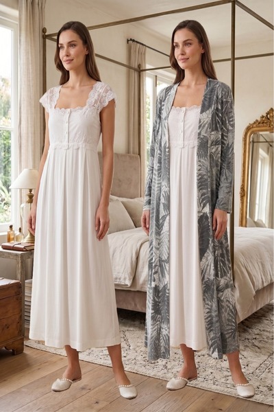 Puerpera Effortt Maternity Patterned Dressing Gown and Nightgown 2315