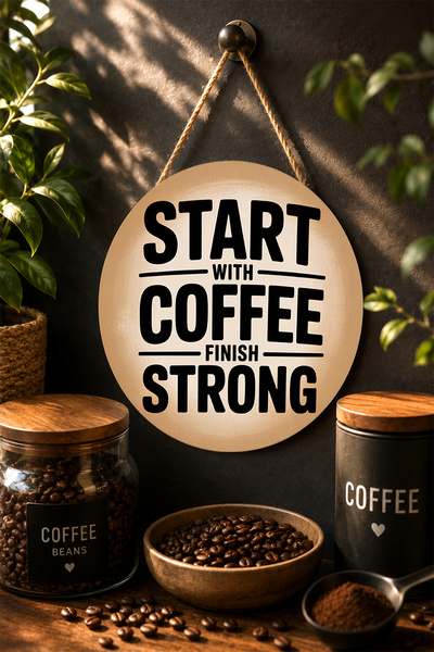 Mayeka Start with Coffee Finish Strong Minimalist Round Mdf Wooden Table Brown