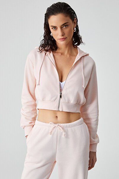 ETHIQUET ARUBA ženski crop duks od 100% pamuka, dugih rukava, roze