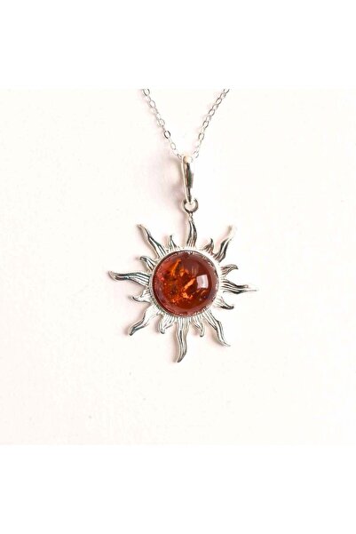 craftmystic Sun necklace with natural amber and adjustable silver chain