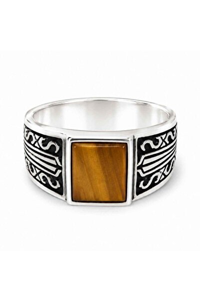 craftmystic Inel Barbatesc Argint 925 cu Ochi de Tigru Dreptunghi - Curaj si ...
