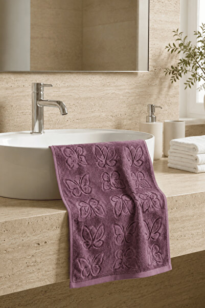 Menderes Home La Notte Butterfly Velvet Towel Dark Lilac 50X70 cm