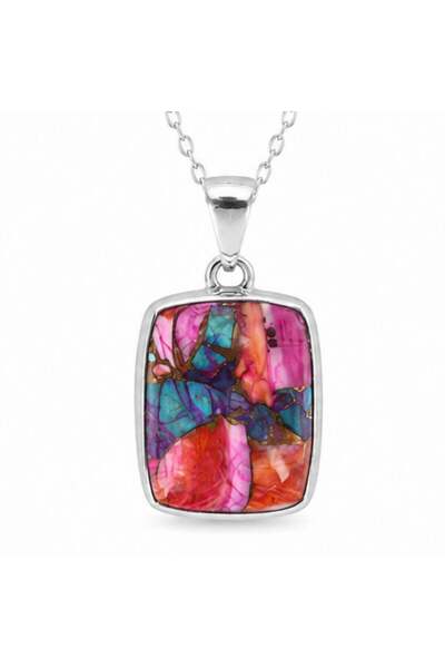 craftmystic 925 Silver Necklace with Turquoise Pink Dahlia Rectangle - Energy...