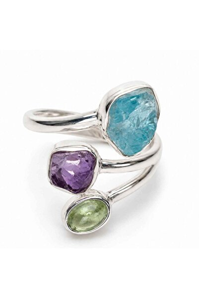 craftmystic Inel Argint 925 ajustabil cu Apatit, Ametist si Kianit Verde - Ec...