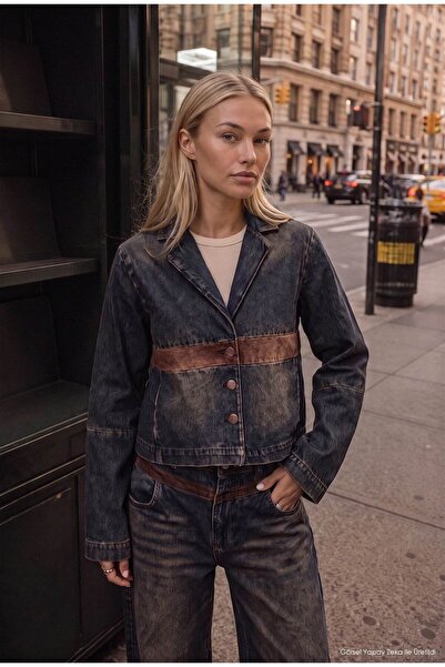 it's basic Women's Dark Denim 2W6-8 Oversize Belted Design Denim Jacket