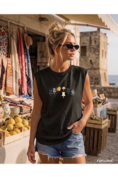 FUFLUNS Little Cats Printed Women's Regular Fit Crew Neck Sports Sleeveless T...