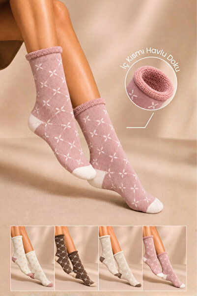 KARDEŞLER ÇORAP Women's Non-Elastic Cotton Winter Thick Socks 4-Pack