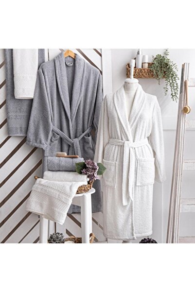 Schafer Arya 6 Piece Bathrobe Set-Grey-White