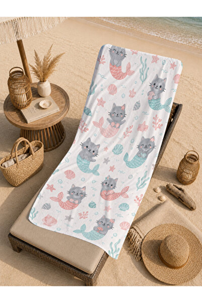Evmila Red Crab Turquoise Floor Patterned 70X150 Beach Towel - Digital Printe...