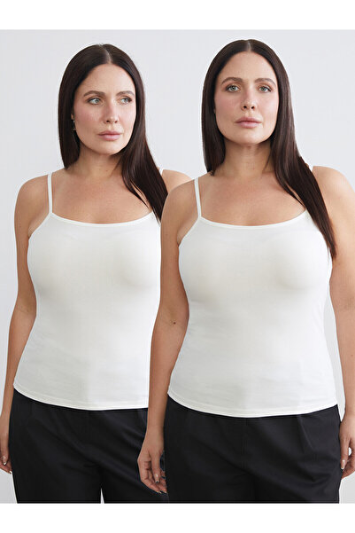 LC Waikiki Peak New Season Large Size U-Neck Rope Strap Women's Undershirt 2-...