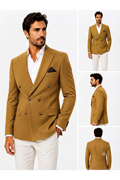 SABRİ ZENGİN Men's Slim Fit Double-Breasted Blazer Jacket