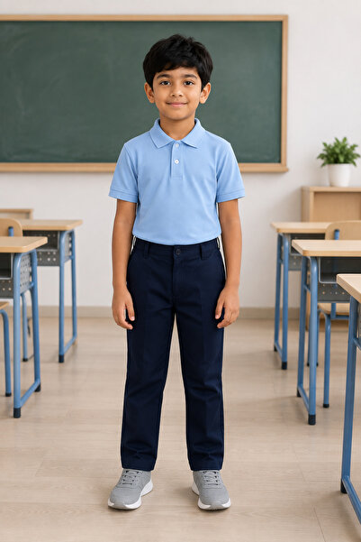 QKK Children's Unisex Light Blue Short Sleeve Polo Collar School T-Shirt 100%...